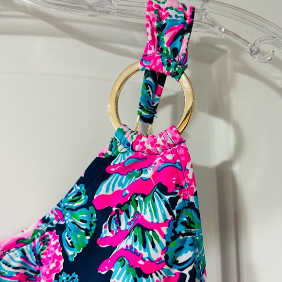 Lilly Pulitzer Leola One Piece Bathing Suit oyster bay navy pink white 12 large - Picture 2 of 4